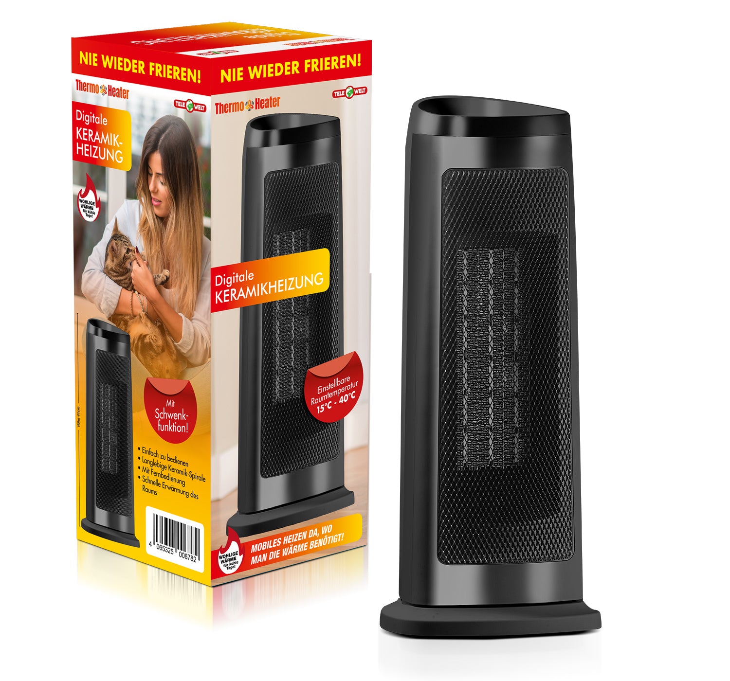 Thermo-Heater Digitale Keramikheizung, schwarz, mit Fernbedienung
