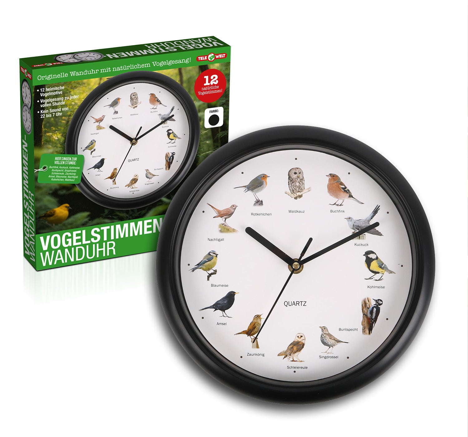 Telewelt Wanduhr mit Vogelstimmen