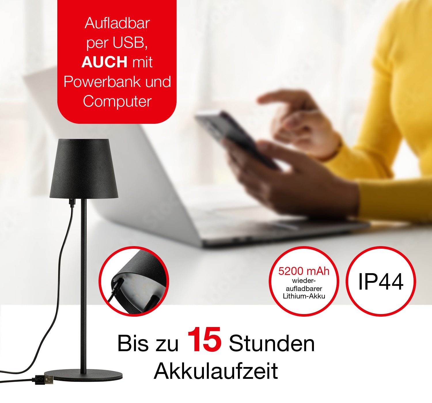 Taghell LED Tischleuchte Move schwarz