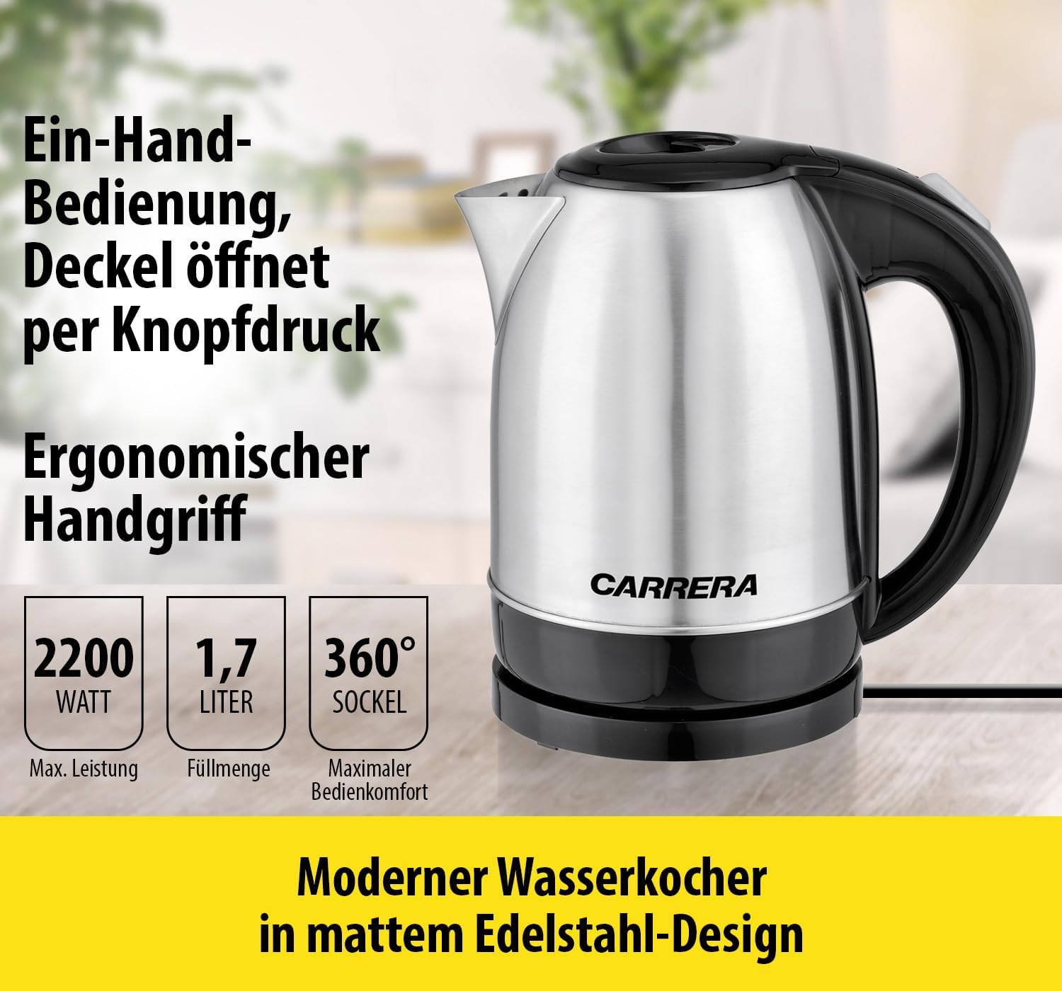 Carrera Wasserkocher Edelstahl 1,7 Liter