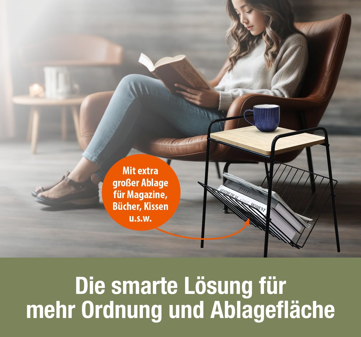 Beistelltisch mit Magazin