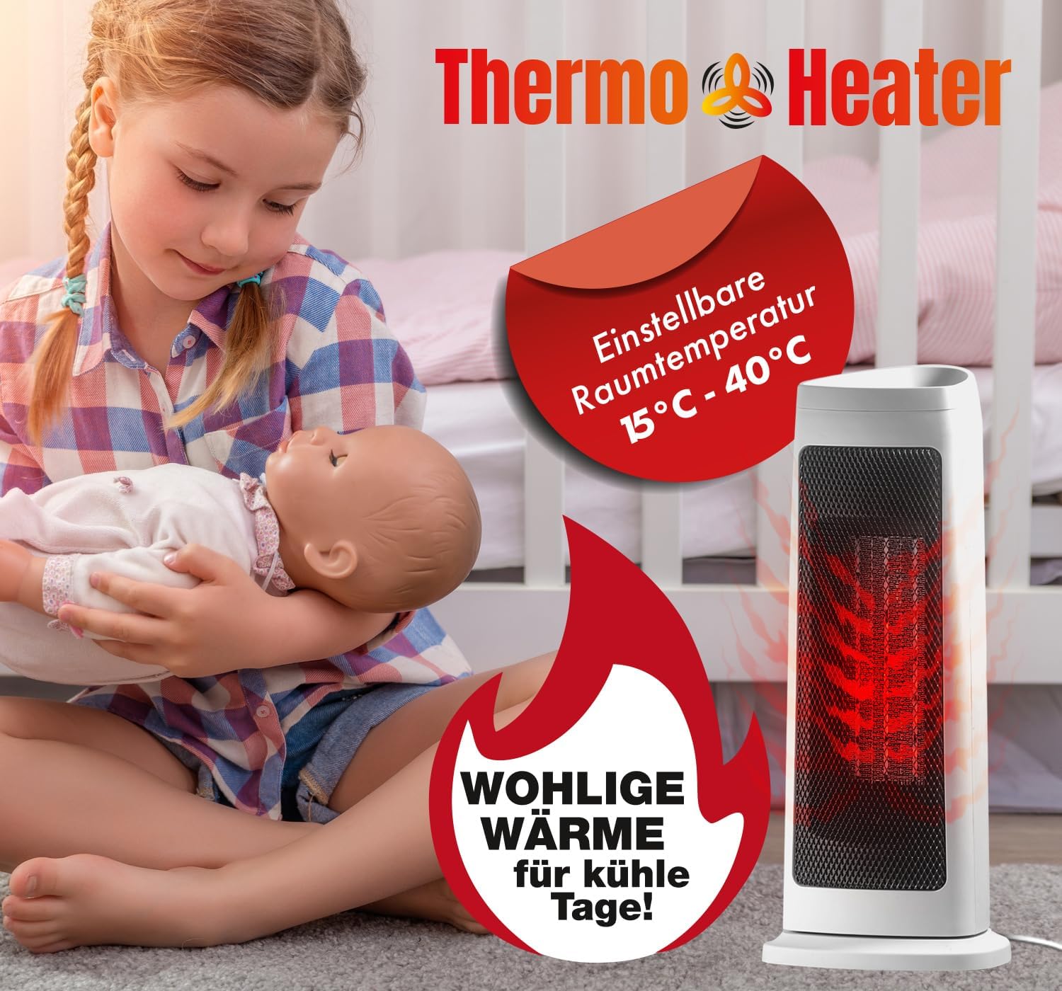 Thermo-Heater Digitale Keramikheizung weiß, mit Fernbedienung