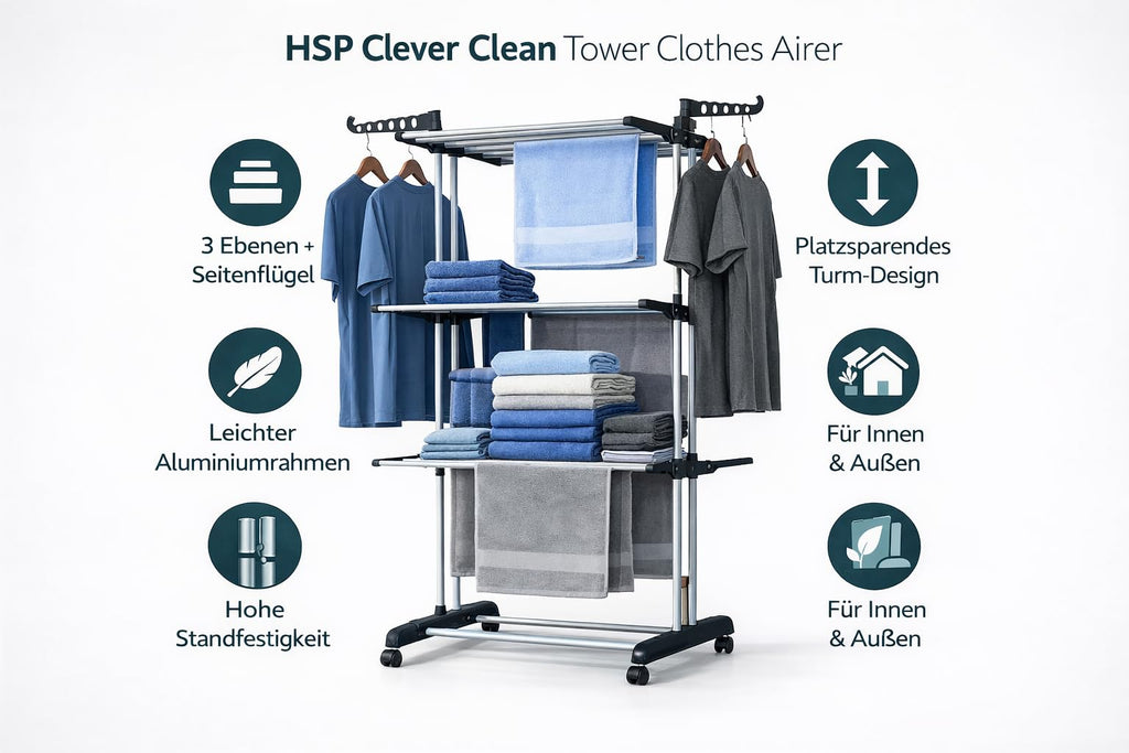 Clever Clean Turmwäscheständer XXL, silber