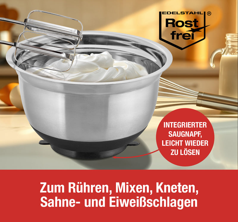 Cucinova 2er Set Edelstahlrührschüssel Set 18 cm und 22 cm mit Saugnapf-3