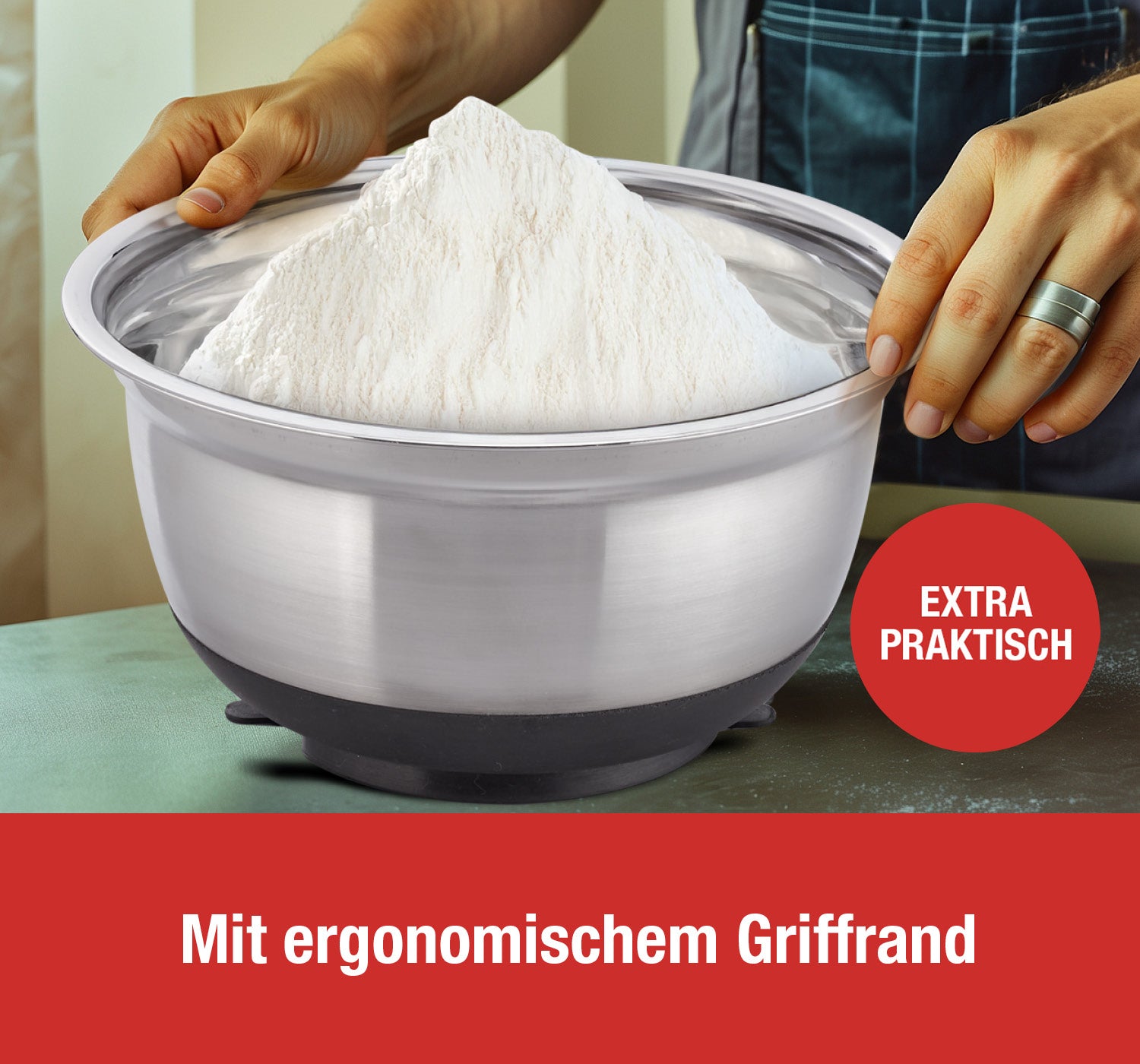 Cucinova 2er Set Edelstahlrührschüssel Set 18 cm und 22 cm mit Saugnapf-5